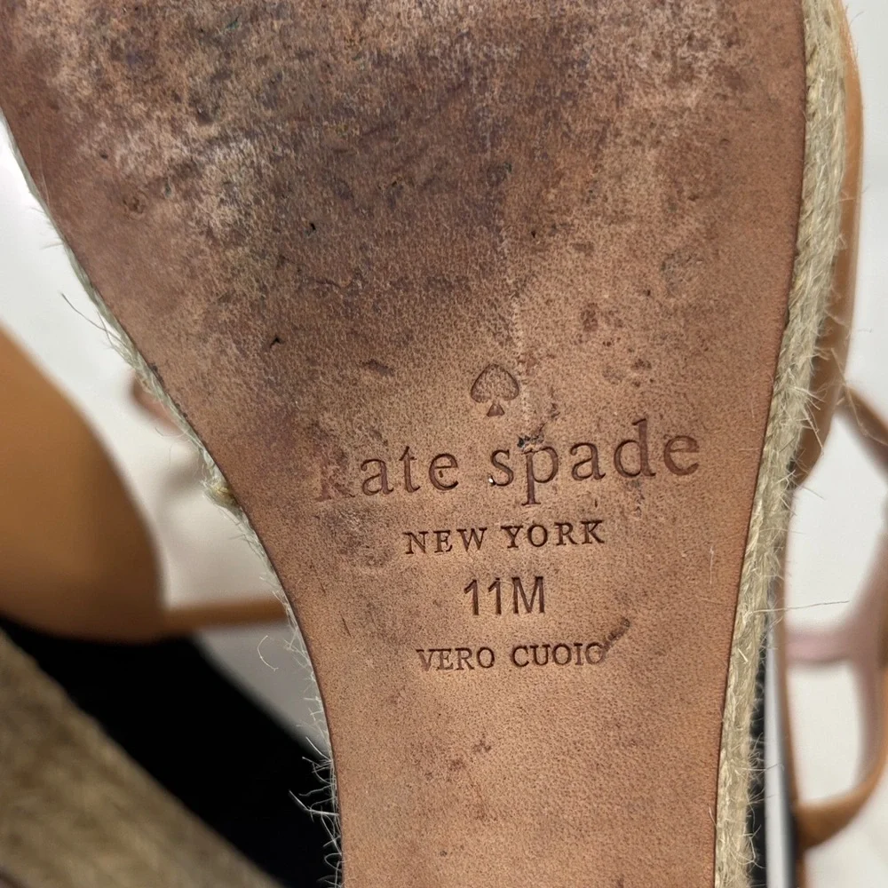 kate spade tan and black striped espadrille wedge sandals